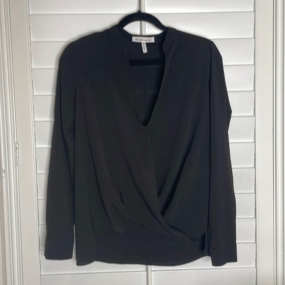 BCBGeneration Black Drape Front Blouse, Size Small - Picture 2 of 6